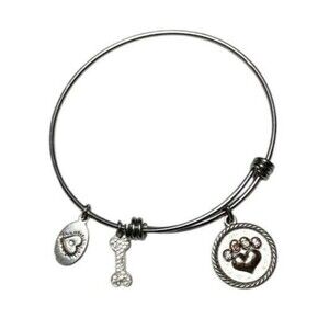 Love Is A Four Legged Word Bangle Bracelet w/ 3 Pet Dog Crystal Charms *READ*‎